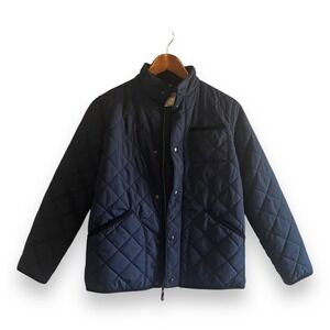 J Crew Kids Navy Blue Diamond Quilted Jacket Corduroy Trim Size L Outerwear